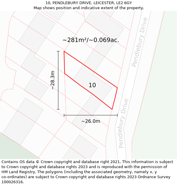 10, PENDLEBURY DRIVE, LEICESTER, LE2 6GY: Plot and title map