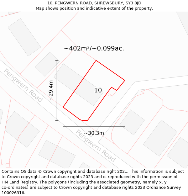 10, PENGWERN ROAD, SHREWSBURY, SY3 8JD: Plot and title map