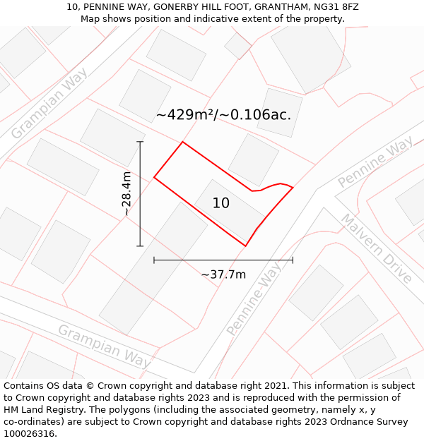 10, PENNINE WAY, GONERBY HILL FOOT, GRANTHAM, NG31 8FZ: Plot and title map