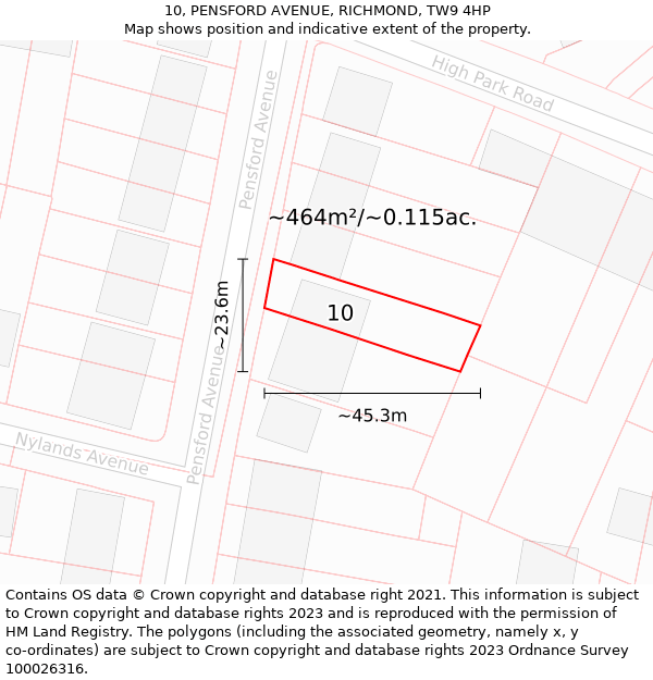 10, PENSFORD AVENUE, RICHMOND, TW9 4HP: Plot and title map