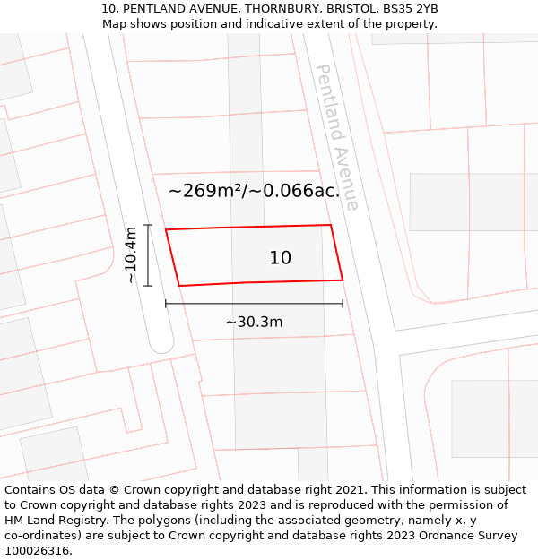 10, PENTLAND AVENUE, THORNBURY, BRISTOL, BS35 2YB: Plot and title map