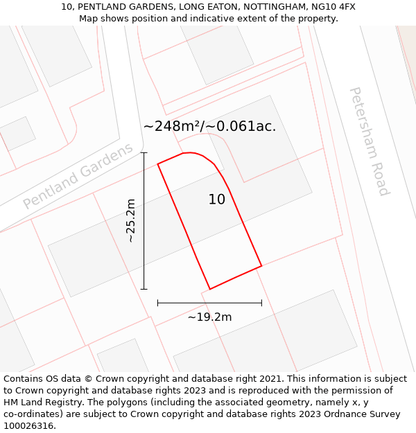 10, PENTLAND GARDENS, LONG EATON, NOTTINGHAM, NG10 4FX: Plot and title map