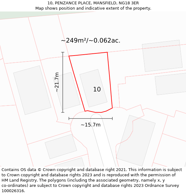 10, PENZANCE PLACE, MANSFIELD, NG18 3ER: Plot and title map