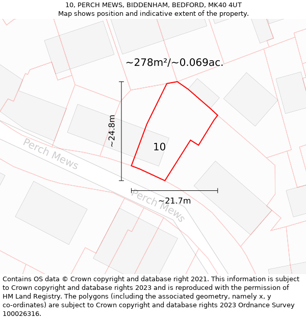 10, PERCH MEWS, BIDDENHAM, BEDFORD, MK40 4UT: Plot and title map