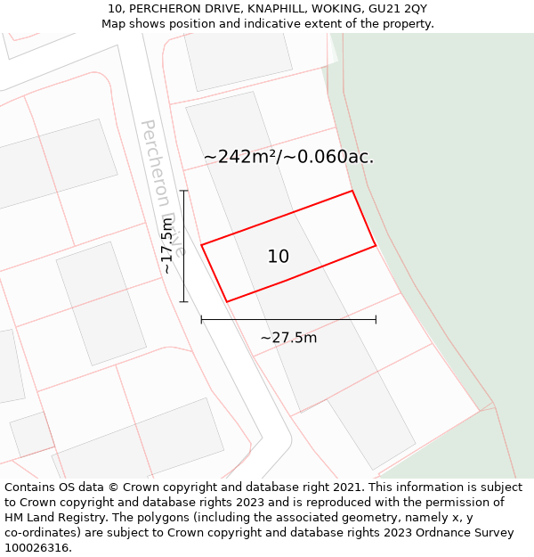 10, PERCHERON DRIVE, KNAPHILL, WOKING, GU21 2QY: Plot and title map