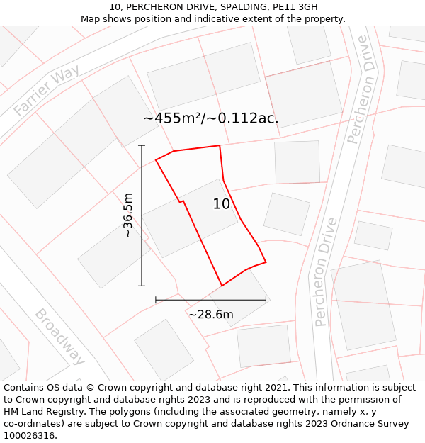 10, PERCHERON DRIVE, SPALDING, PE11 3GH: Plot and title map