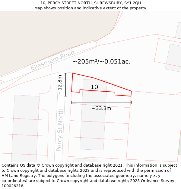 10, PERCY STREET NORTH, SHREWSBURY, SY1 2QH: Plot and title map
