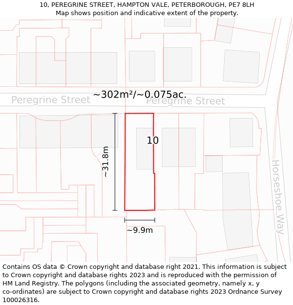 10, PEREGRINE STREET, HAMPTON VALE, PETERBOROUGH, PE7 8LH: Plot and title map