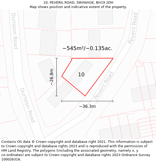 10, PEVERIL ROAD, SWANAGE, BH19 2DH: Plot and title map