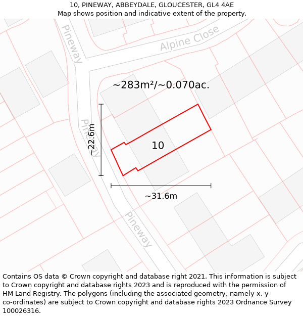 10, PINEWAY, ABBEYDALE, GLOUCESTER, GL4 4AE: Plot and title map