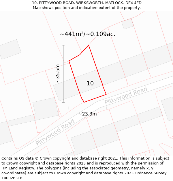 10, PITTYWOOD ROAD, WIRKSWORTH, MATLOCK, DE4 4ED: Plot and title map