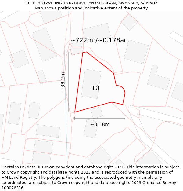 10, PLAS GWERNFADOG DRIVE, YNYSFORGAN, SWANSEA, SA6 6QZ: Plot and title map