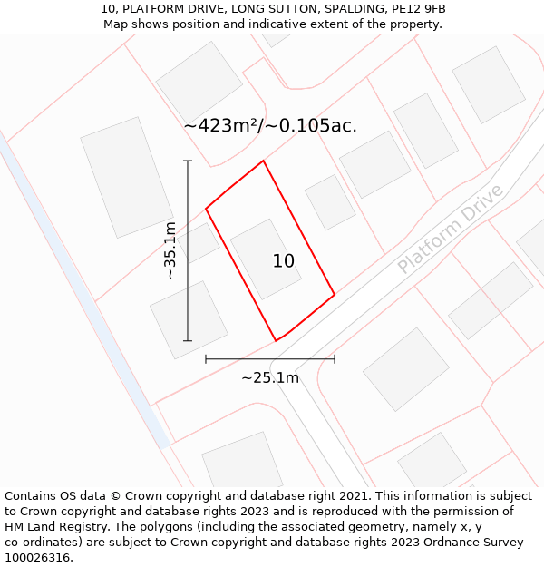 10, PLATFORM DRIVE, LONG SUTTON, SPALDING, PE12 9FB: Plot and title map