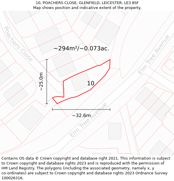 10, POACHERS CLOSE, GLENFIELD, LEICESTER, LE3 8SF: Plot and title map