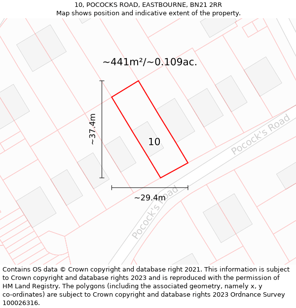 10, POCOCKS ROAD, EASTBOURNE, BN21 2RR: Plot and title map