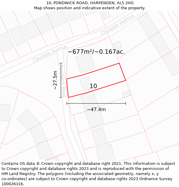 10, PONDWICK ROAD, HARPENDEN, AL5 2HG: Plot and title map