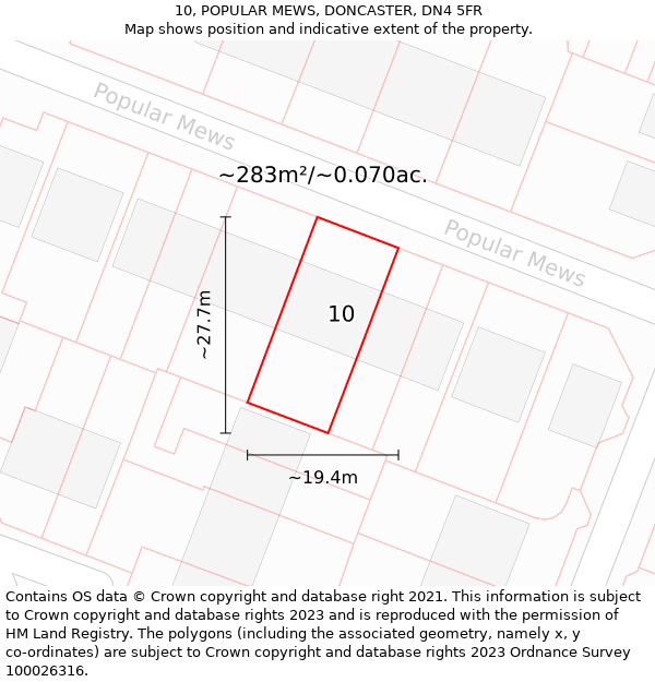 10, POPULAR MEWS, DONCASTER, DN4 5FR: Plot and title map