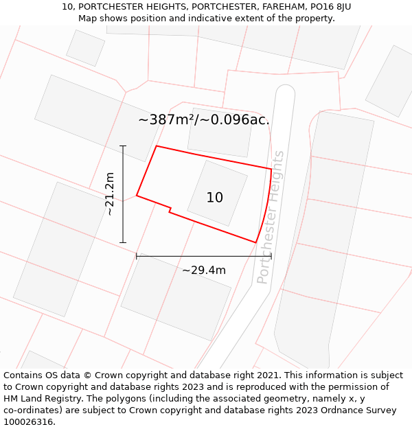 10, PORTCHESTER HEIGHTS, PORTCHESTER, FAREHAM, PO16 8JU: Plot and title map