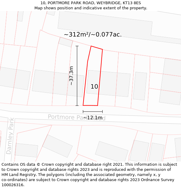 10, PORTMORE PARK ROAD, WEYBRIDGE, KT13 8ES: Plot and title map