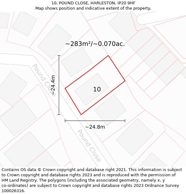 10, POUND CLOSE, HARLESTON, IP20 9HF: Plot and title map