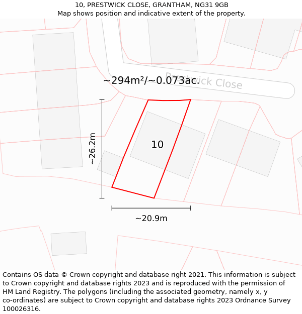 10, PRESTWICK CLOSE, GRANTHAM, NG31 9GB: Plot and title map