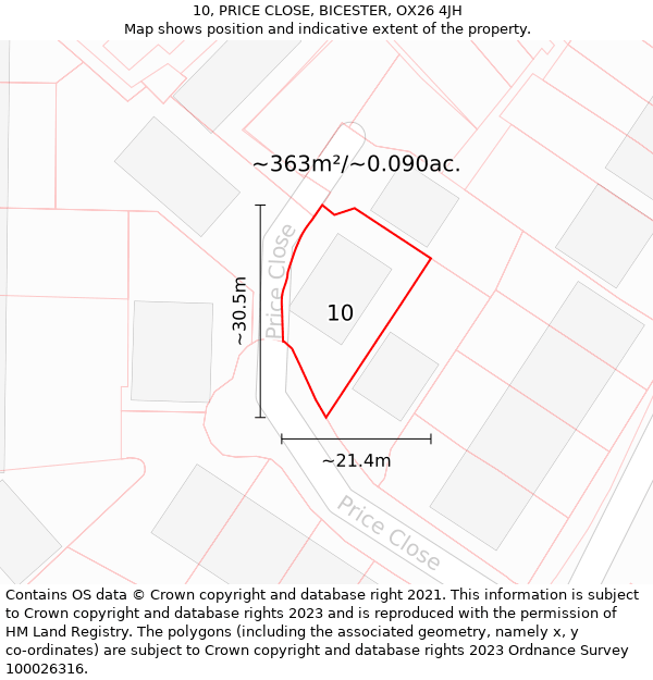 10, PRICE CLOSE, BICESTER, OX26 4JH: Plot and title map