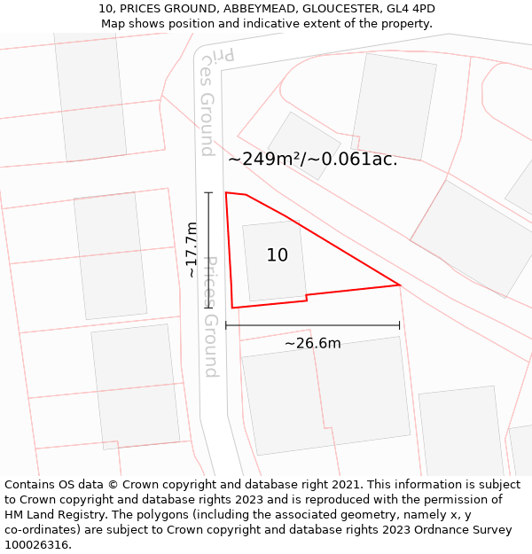 10, PRICES GROUND, ABBEYMEAD, GLOUCESTER, GL4 4PD: Plot and title map