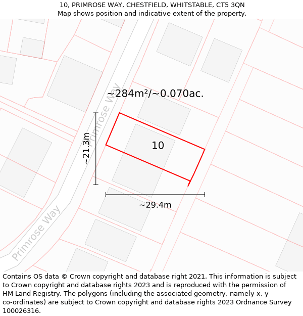 10, PRIMROSE WAY, CHESTFIELD, WHITSTABLE, CT5 3QN: Plot and title map