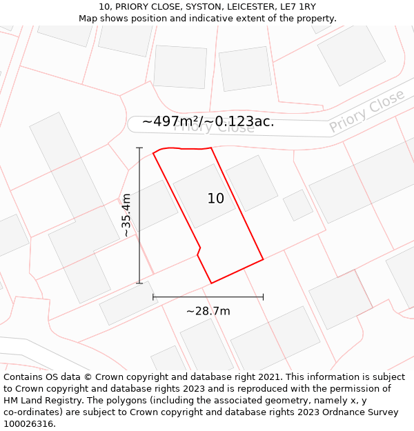 10, PRIORY CLOSE, SYSTON, LEICESTER, LE7 1RY: Plot and title map