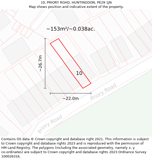 10, PRIORY ROAD, HUNTINGDON, PE29 1JN: Plot and title map