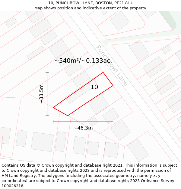 10, PUNCHBOWL LANE, BOSTON, PE21 8HU: Plot and title map