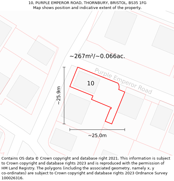 10, PURPLE EMPEROR ROAD, THORNBURY, BRISTOL, BS35 1FG: Plot and title map