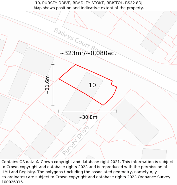 10, PURSEY DRIVE, BRADLEY STOKE, BRISTOL, BS32 8DJ: Plot and title map