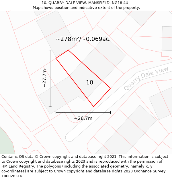 10, QUARRY DALE VIEW, MANSFIELD, NG18 4UL: Plot and title map