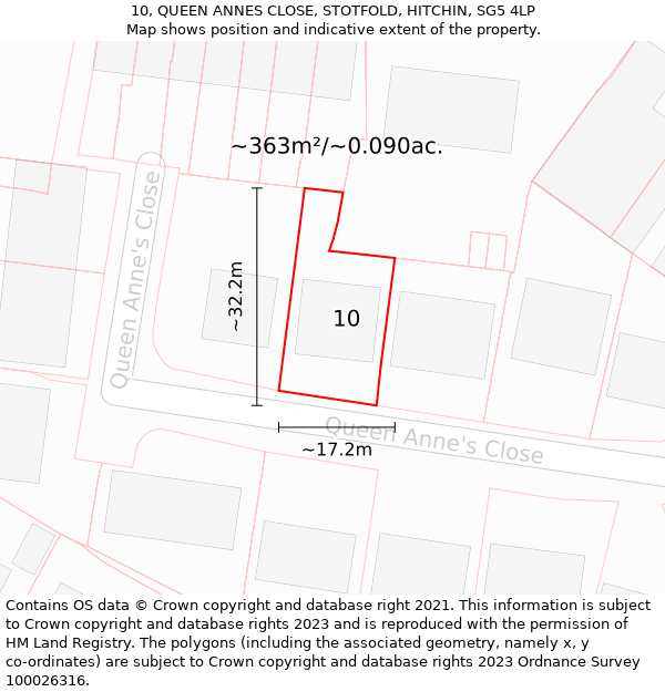 10, QUEEN ANNES CLOSE, STOTFOLD, HITCHIN, SG5 4LP: Plot and title map