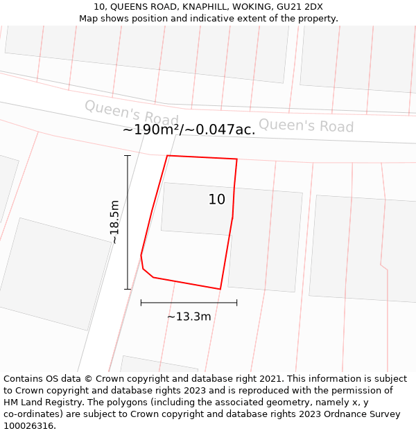 10, QUEENS ROAD, KNAPHILL, WOKING, GU21 2DX: Plot and title map