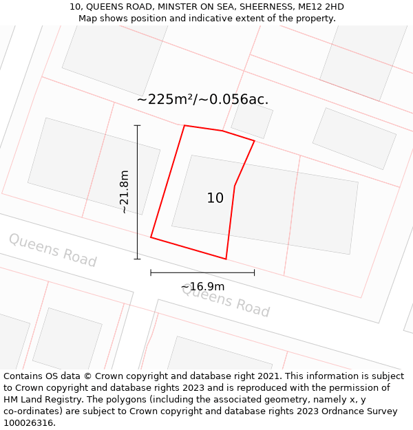 10, QUEENS ROAD, MINSTER ON SEA, SHEERNESS, ME12 2HD: Plot and title map