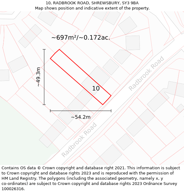 10, RADBROOK ROAD, SHREWSBURY, SY3 9BA: Plot and title map