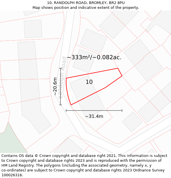 10, RANDOLPH ROAD, BROMLEY, BR2 8PU: Plot and title map