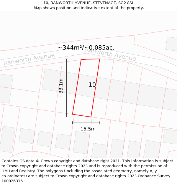 10, RANWORTH AVENUE, STEVENAGE, SG2 8SL: Plot and title map