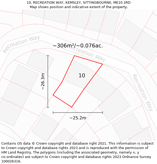 10, RECREATION WAY, KEMSLEY, SITTINGBOURNE, ME10 2RD: Plot and title map