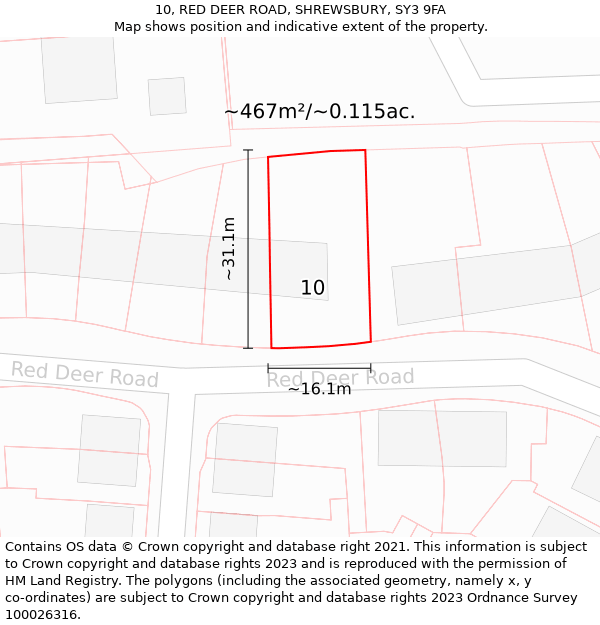 10, RED DEER ROAD, SHREWSBURY, SY3 9FA: Plot and title map