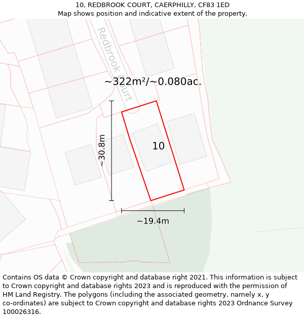 10, REDBROOK COURT, CAERPHILLY, CF83 1ED: Plot and title map