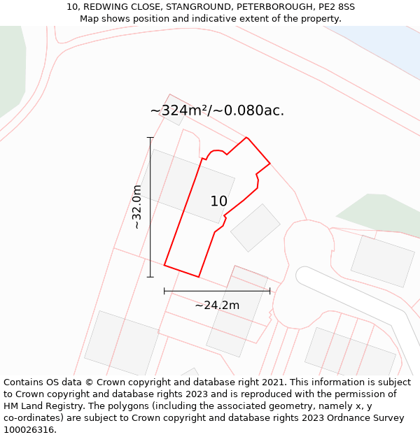 10, REDWING CLOSE, STANGROUND, PETERBOROUGH, PE2 8SS: Plot and title map