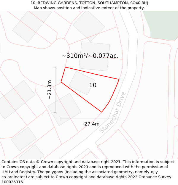 10, REDWING GARDENS, TOTTON, SOUTHAMPTON, SO40 8UJ: Plot and title map