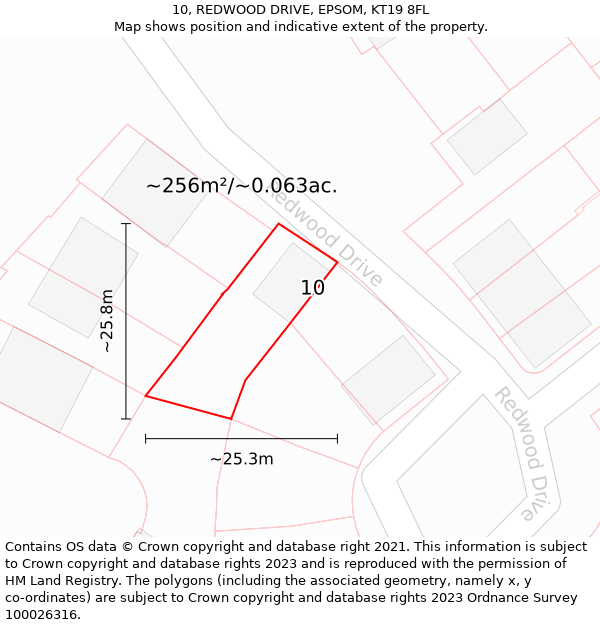 10, REDWOOD DRIVE, EPSOM, KT19 8FL: Plot and title map