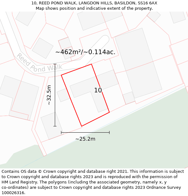 10, REED POND WALK, LANGDON HILLS, BASILDON, SS16 6AX: Plot and title map