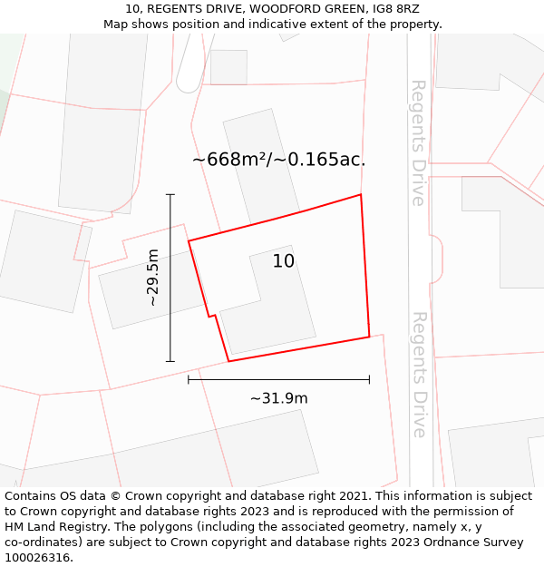 10, REGENTS DRIVE, WOODFORD GREEN, IG8 8RZ: Plot and title map