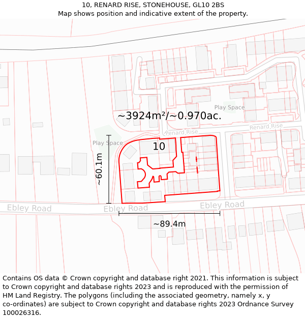 10, RENARD RISE, STONEHOUSE, GL10 2BS: Plot and title map