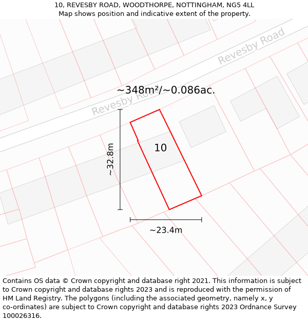 10, REVESBY ROAD, WOODTHORPE, NOTTINGHAM, NG5 4LL: Plot and title map